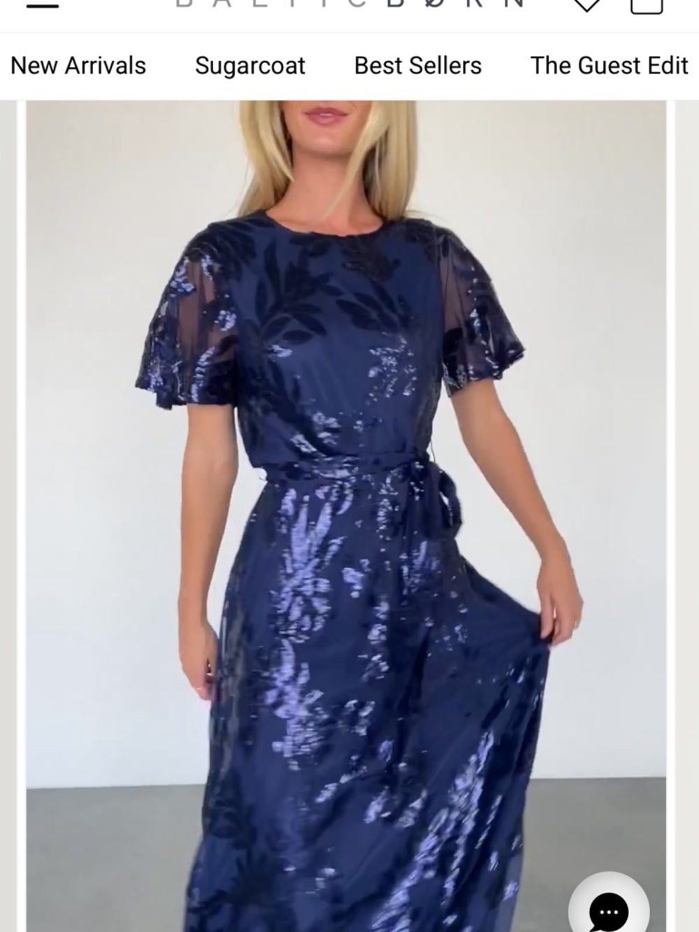 Baltic Born Navy Sequin Floral Maxi Dress Size 1XL NWT.